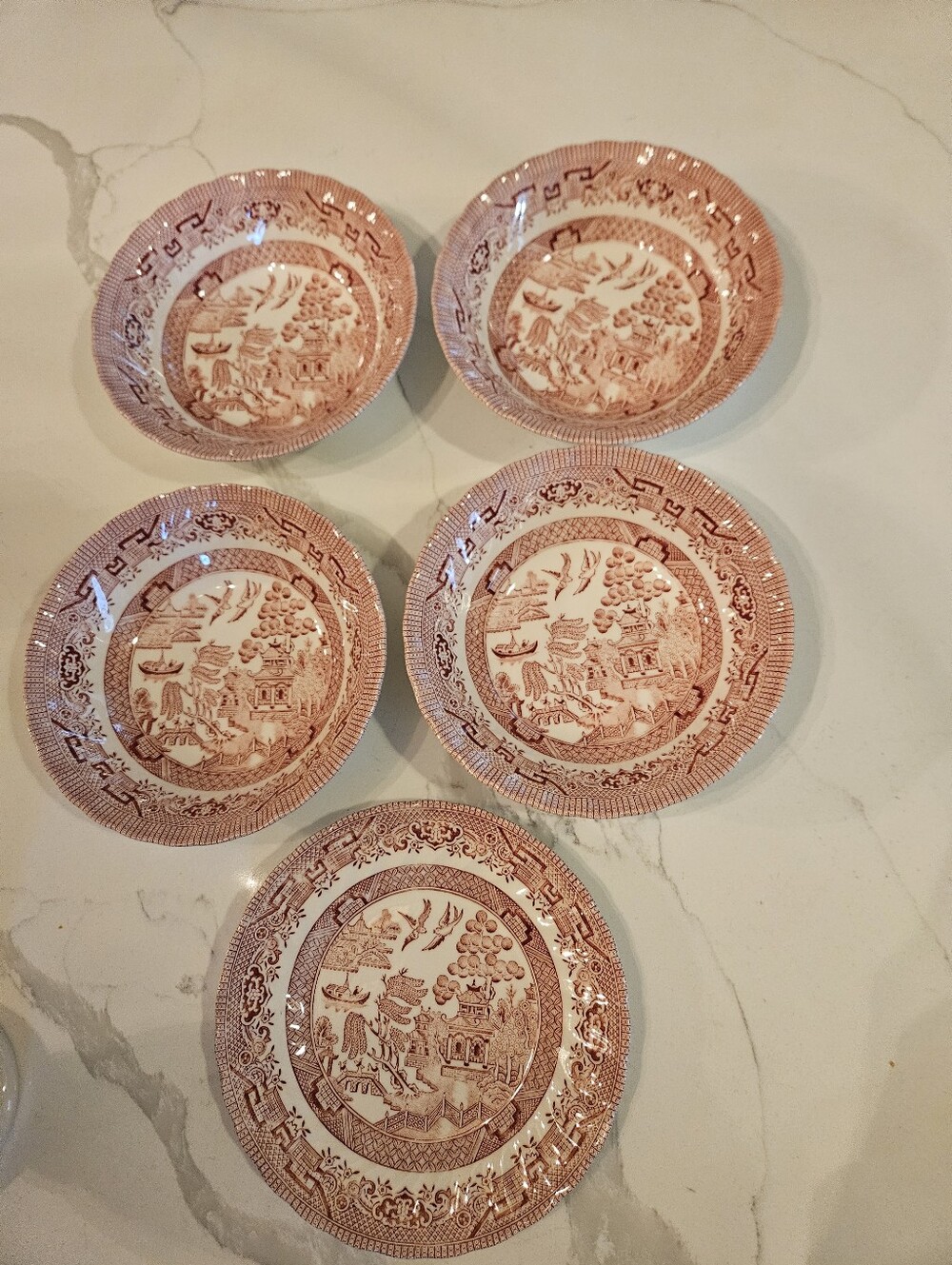 Churchill Willow Rosa Pink Dessert Bowls and Bread Plate - Picture 2 of 3